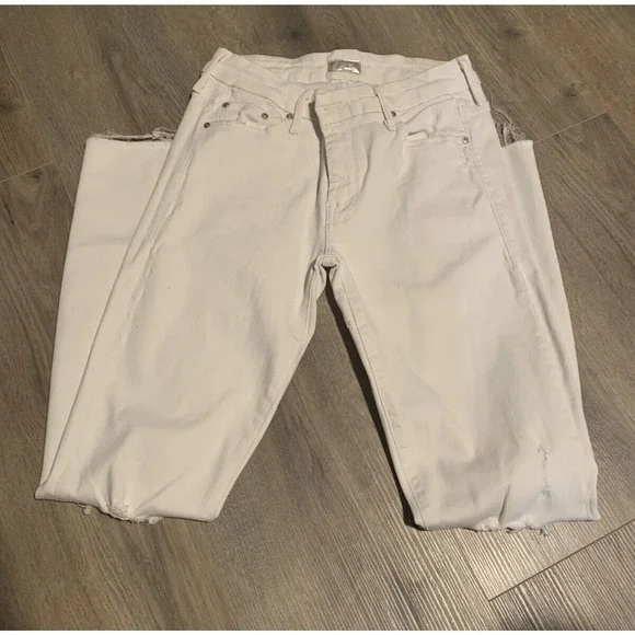 Little Miss Ankle Mother Jeans Looker Women's Size 26 White Cotton Distressed